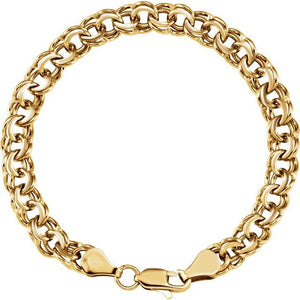 14K Gold 7mm Solid Double Link Charm Bracelet