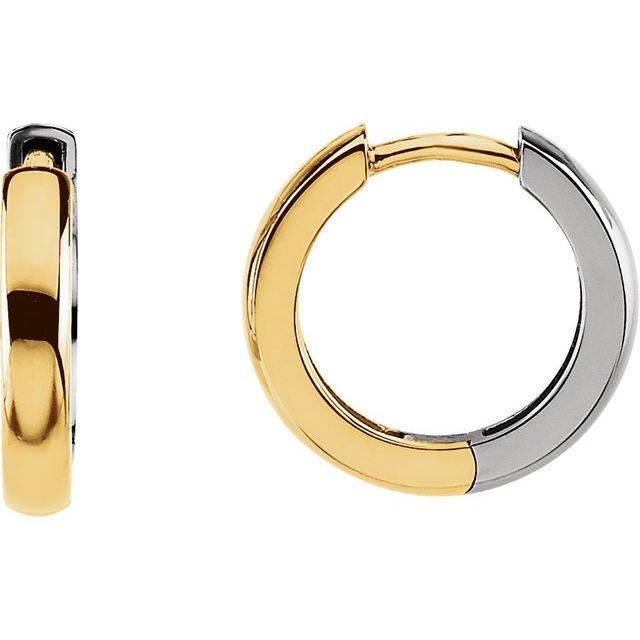 Two Toned 14K Yellow/White Gold 14mm Hoop Earrings