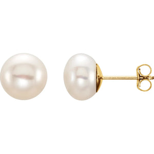 Sterling Silver 8-9 mm Cultured White Freshwater Pearl Stud Earrings