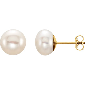 14K Yellow Gold 8-9 mm Cultured White Freshwater Pearl Stud Earrings