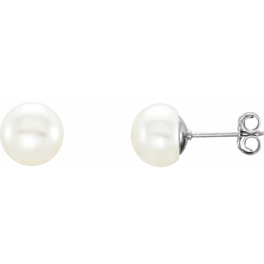 Sterling Silver 8-9 mm Cultured White Freshwater Pearl Stud Earrings