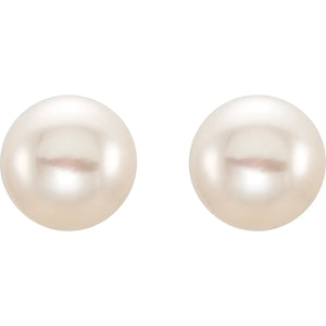 14K Yellow Gold 8-9 mm Cultured White Freshwater Pearl Stud Earrings