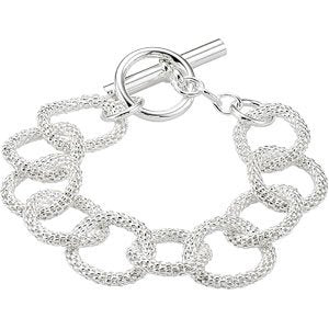 Sterling Silver Chunky Mesh Chain Toggle Bracelet
