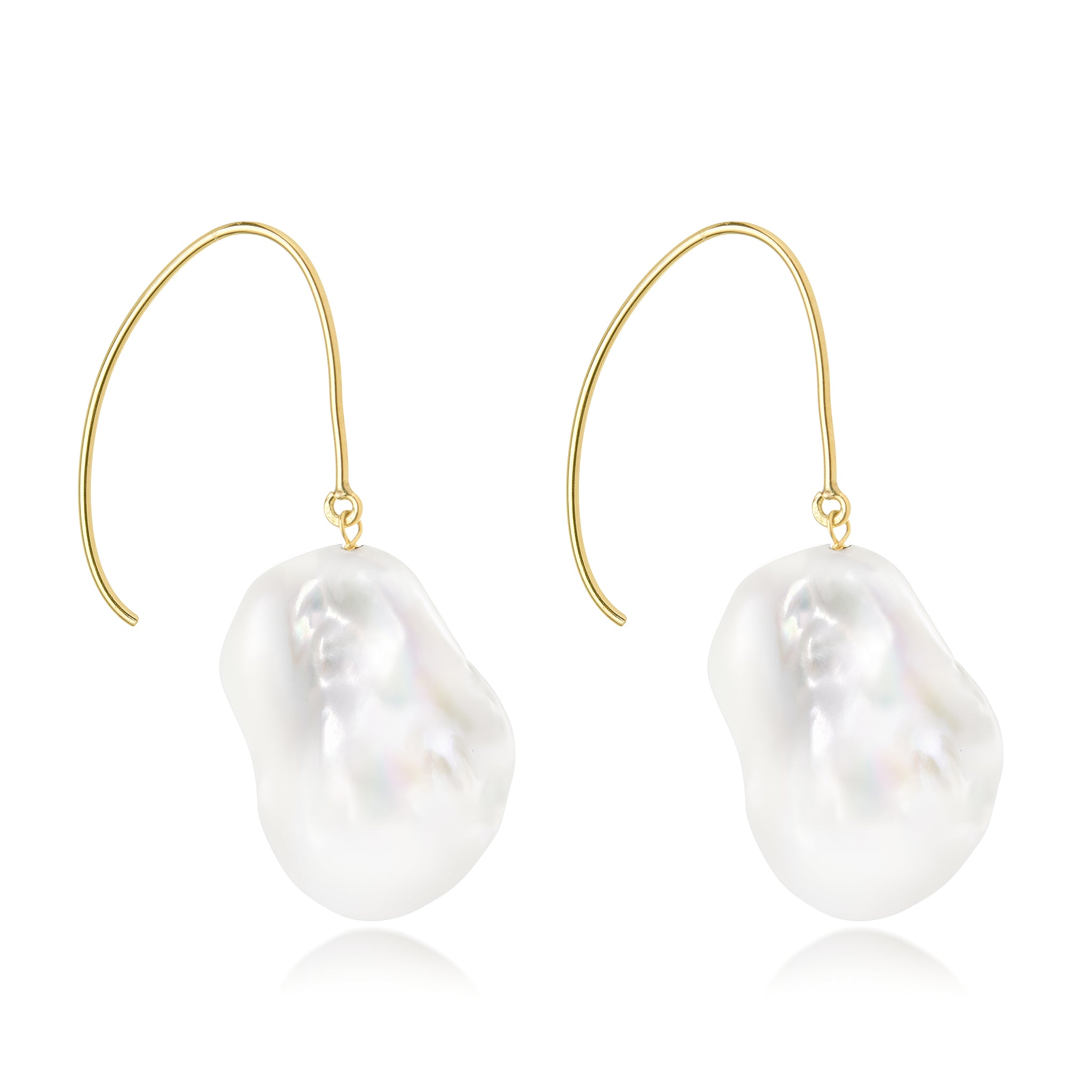 Le Lac Large White Baroque Freshwater Pearl Drop Earrings In 14K Yellow Gold-Filled