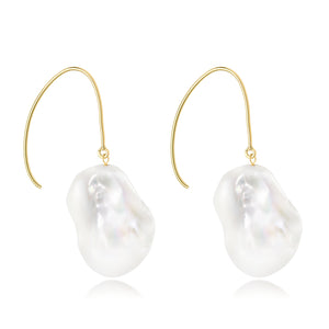 Le Lac Large White Baroque Freshwater Pearl Drop Earrings In Sterling Silver