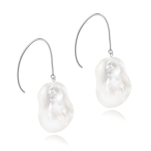 Le Lac Large White Baroque Freshwater Pearl Drop Earrings In 14K Yellow Gold-Filled