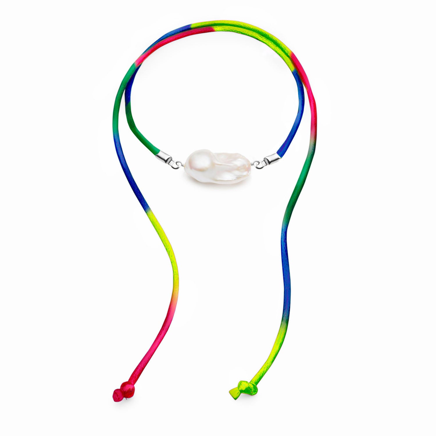 Baroque Freshwater Pearl & Satin Convertible Necklace / Anklet - Silver