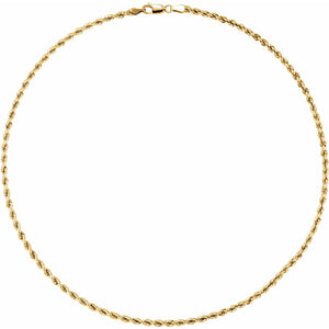 14K Yellow Gold 3mm Rope Chain Necklace