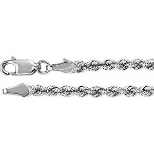 14K White Gold 3mm Rope Chain Necklace