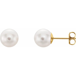 14K White Gold 8mm Cultured White Akoya Pearl Stud Earrings