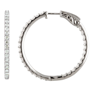 14K Gold Inside-Outside Natural White Diamond Hoop Earrings