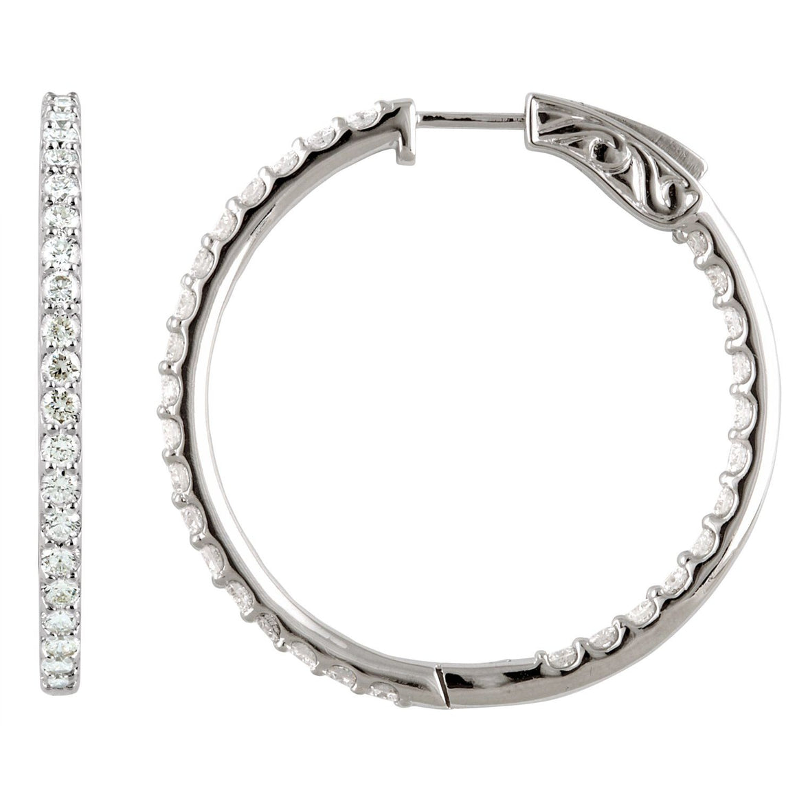 Platinum Inside-Outside Natural White Diamond Hoop Earrings