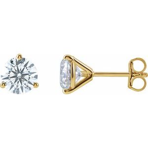 14K White Gold Lab-Grown 3 Prong Round White Diamond Stud Earrings