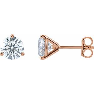 14K White Gold Lab-Grown 3 Prong Round White Diamond Stud Earrings