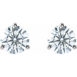 14K White Gold Lab-Grown 3 Prong Round White Diamond Stud Earrings