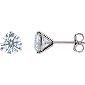 14K White Gold Lab-Grown 3 Prong Round White Diamond Stud Earrings