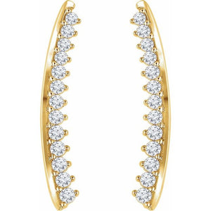 14K Gold 1/3 Carat Diamond Curves Ear Climber Earrings