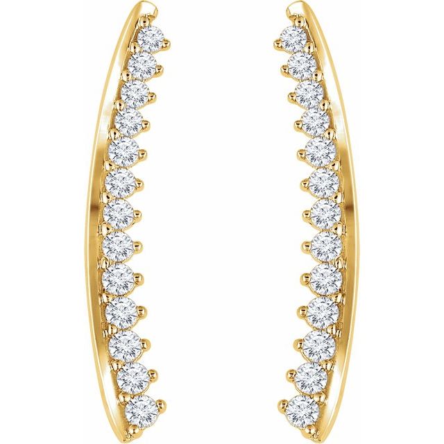 14K Gold 1/3 Carat Diamond Curves Ear Climber Earrings