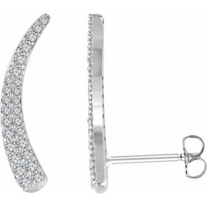 14K Gold Crescent Moon 3/8 Carat Diamond Ear Climber Earrings