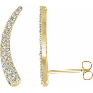 14K Gold Crescent Moon 3/8 Carat Diamond Ear Climber Earrings