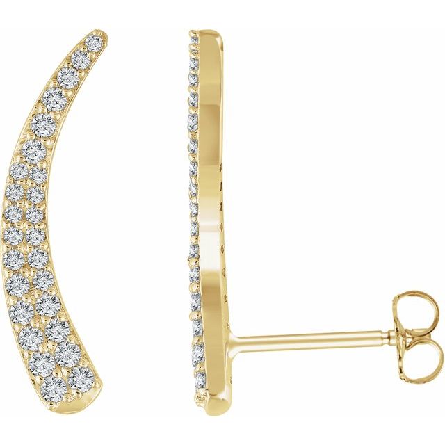 14K Gold Crescent Moon 3/8 Carat Diamond Ear Climber Earrings