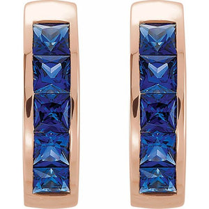14K Gold Channel-Set Lab-Grown Blue Sapphire Hoop Earrings