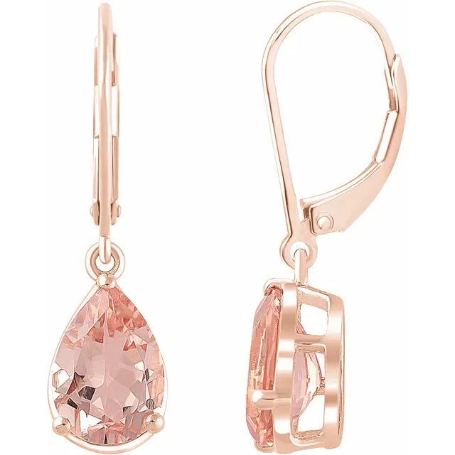 Natural Pear Shaped Morganite Solitaire Dangle Earrings In 14K Rose Gold