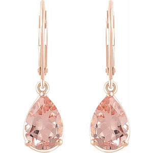 Natural Pear Shaped Morganite Solitaire Dangle Earrings In 14K Rose Gold