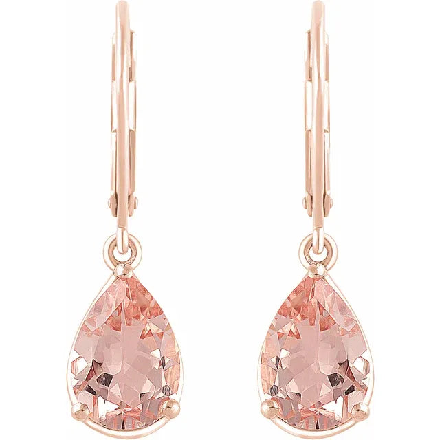 Natural Pear Shaped Morganite Solitaire Dangle Earrings In 14K Rose Gold