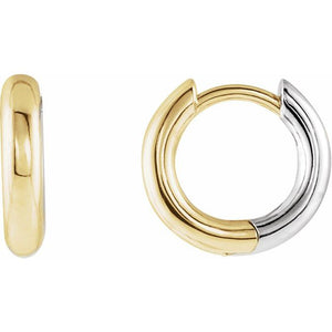 Two Toned 14K Yellow/White Gold 12mm Single Huggie Hoop Earring