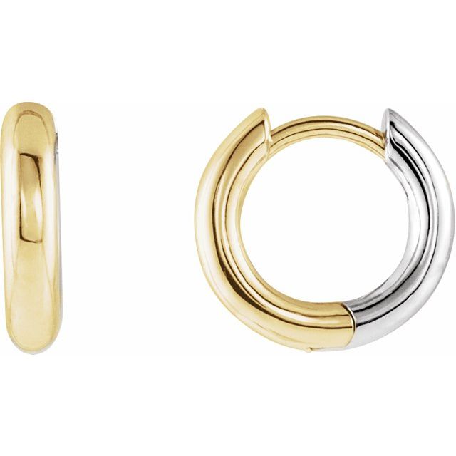 Two Toned 14K Yellow/White Gold 12mm Single Huggie Hoop Earring