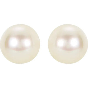 14K White Gold 8mm Cultured White Akoya Pearl Stud Earrings