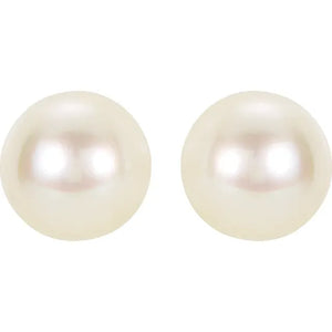 14K Yellow Gold 8mm Cultured White Akoya Pearl Stud Earrings