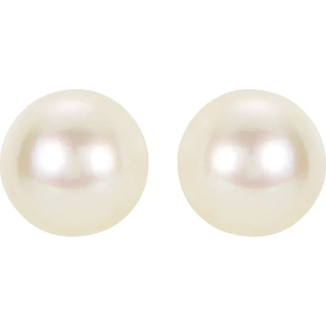 14K White Gold 8mm Cultured White Akoya Pearl Stud Earrings