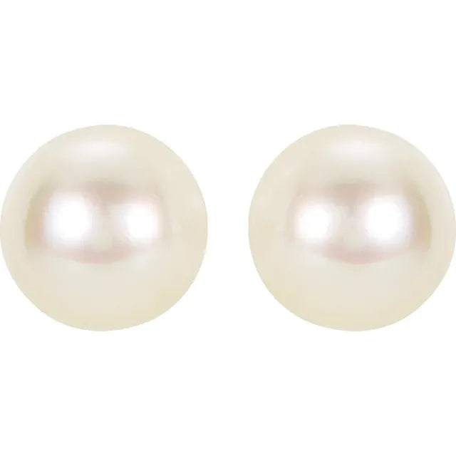 14K White Gold 8mm Cultured White Akoya Pearl Stud Earrings