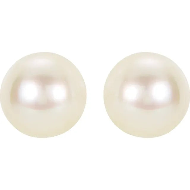 14K Yellow Gold 8mm Cultured White Akoya Pearl Stud Earrings