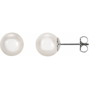 14K Yellow Gold 8mm Cultured White Akoya Pearl Stud Earrings