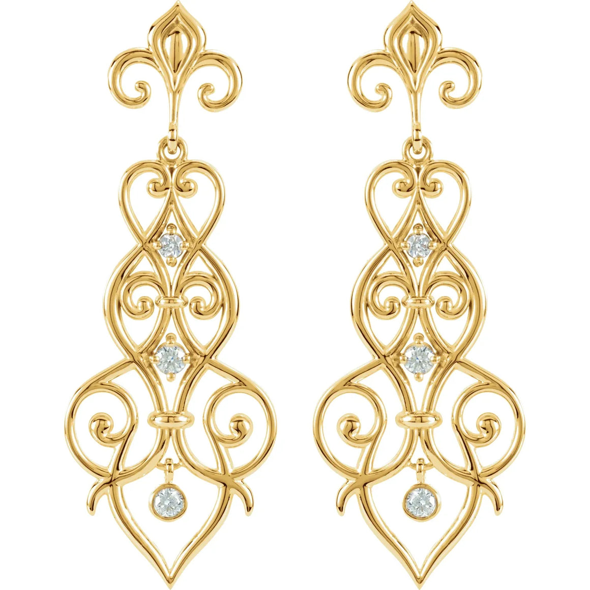 14K Yellow Gold 1/3 CTW Natural Diamond Fleur-de-Lis Drop And Dangle Earrings