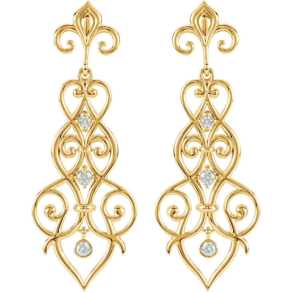 14K Yellow Gold 1/3 CTW Natural Diamond Fleur-de-Lis Drop And Dangle Earrings