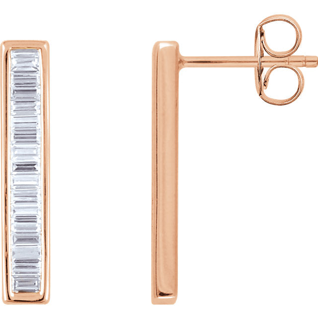 Les Petits Diamants Rose Gold Diamond Linear Bar Earrings