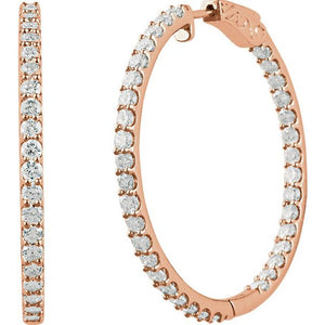 14K Gold Inside-Outside Natural White Diamond Hoop Earrings