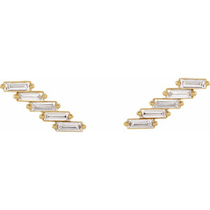 14K Gold 1/4 Carat Diamond Baguette Ear Climber Earrings