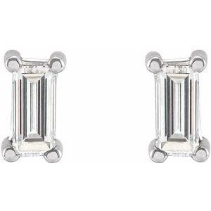 Platinum Baguette Cut Natural Diamond Solitaire Stud Earrings