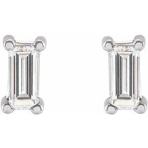 Platinum Baguette Cut Natural Diamond Solitaire Stud Earrings