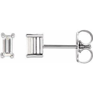 Platinum Baguette Cut Natural Diamond Solitaire Stud Earrings