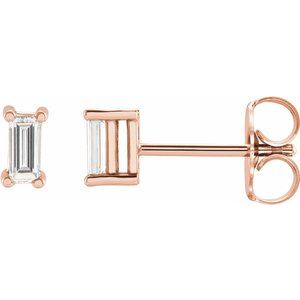 14K White Gold Baguette Cut Natural Diamond Solitaire Stud Earrings