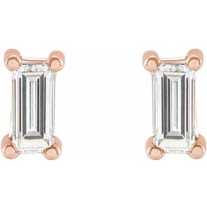 14K White Gold Baguette Cut Natural Diamond Solitaire Stud Earrings