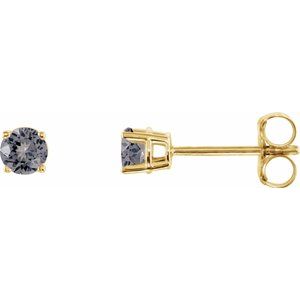 14K Yellow Gold 3mm Natural Gray Spinel Solitaire Stud Earrings