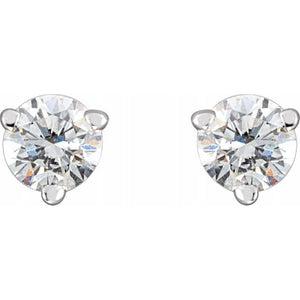 14K White Gold 3 Prong Natural White Diamond Stud Earrings
