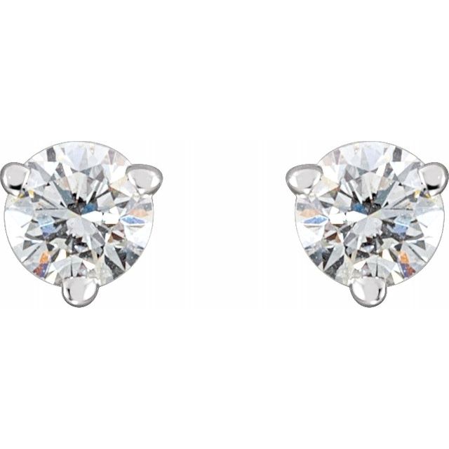 14K White Gold 3 Prong Natural White Diamond Stud Earrings